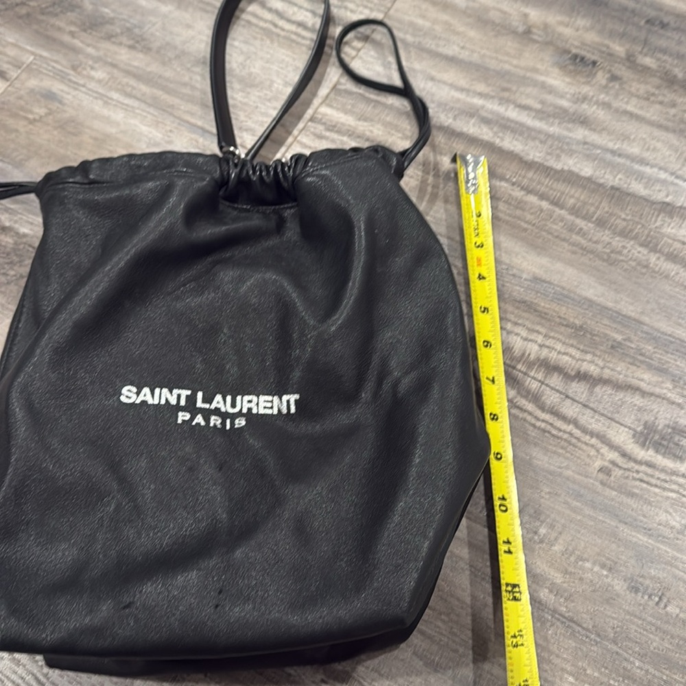 YSL Saint Laurent Teddy Bucket Bag Leather Logo Drawstring Crossbody + Pouch - Picture 15 of 16
